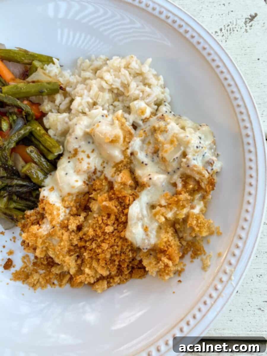 A scoop of chicken with green beans and rice on a plate. 