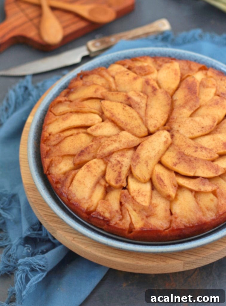 Delicious Apple Upside-Down Cake, featuring beautifully caramelized apple slices on top