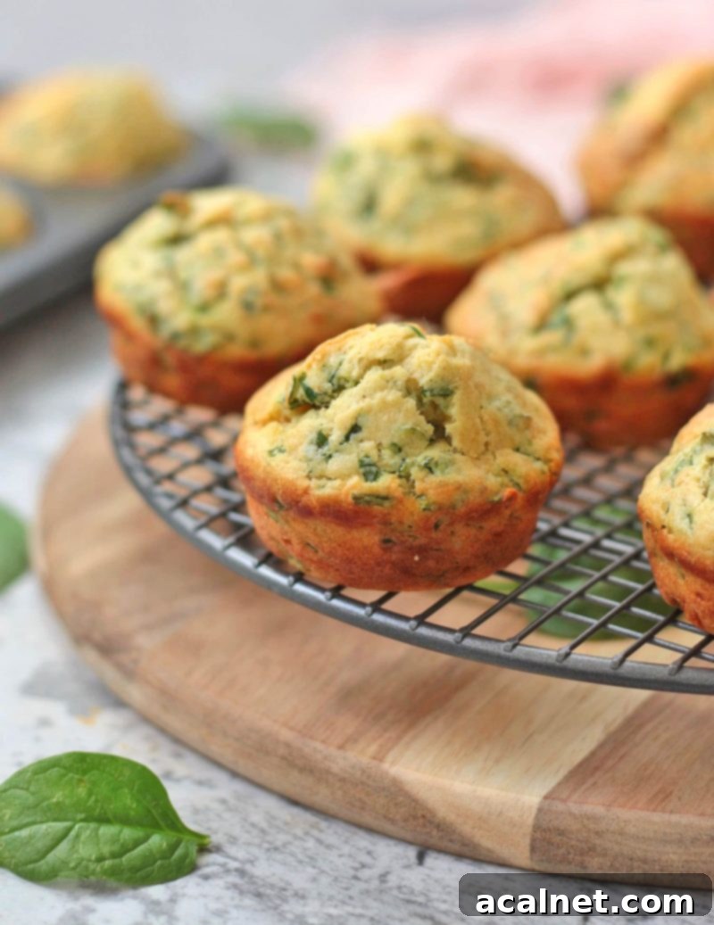 Spinach Muffins on a cooling rack.