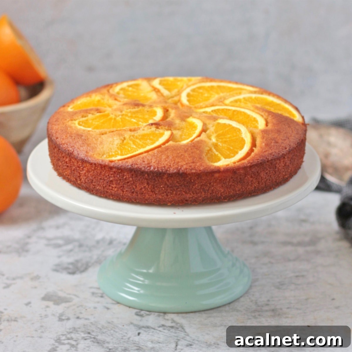 Semolina Cake on a white and green cake stand