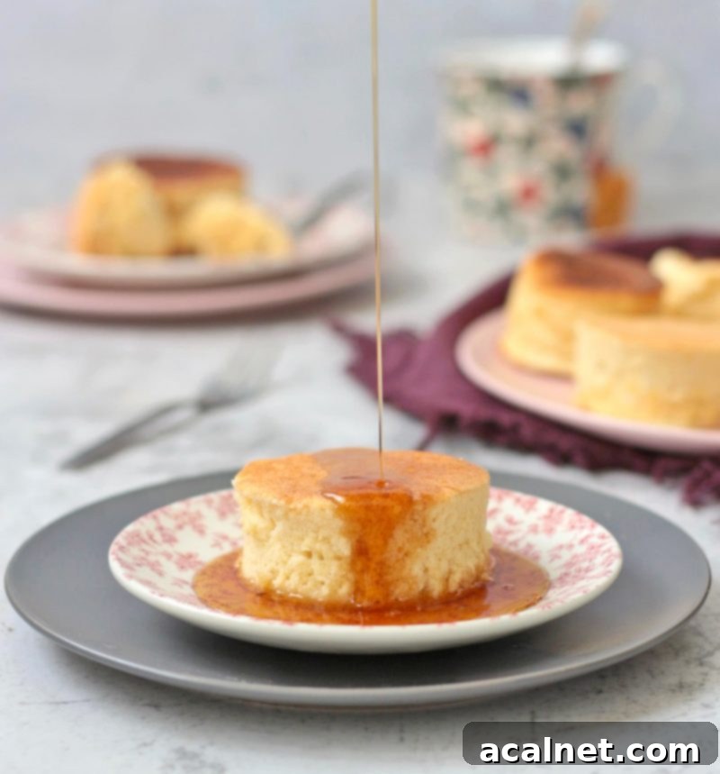 Souffle Pancake with Maple Syrup poured over