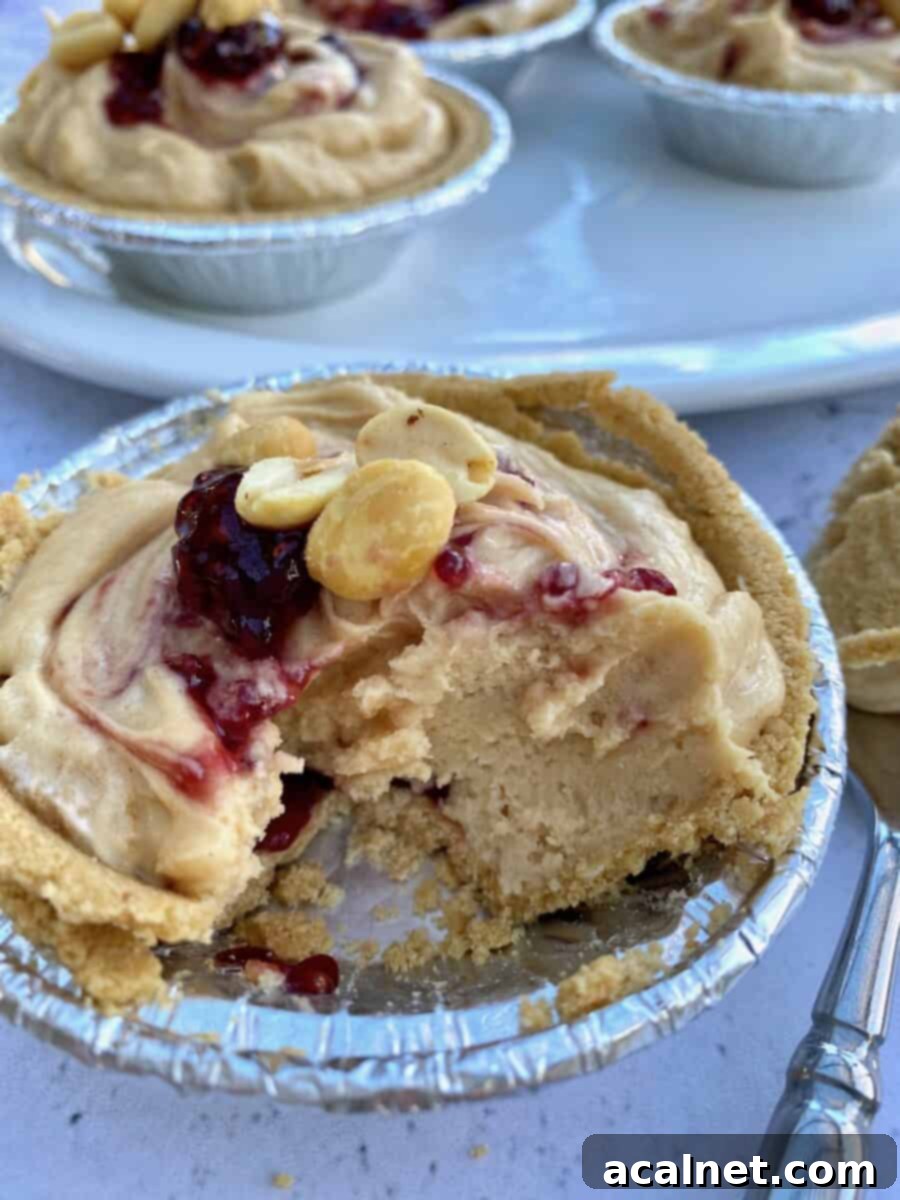 Peanut butter pie in a small dish with a scoop taken out