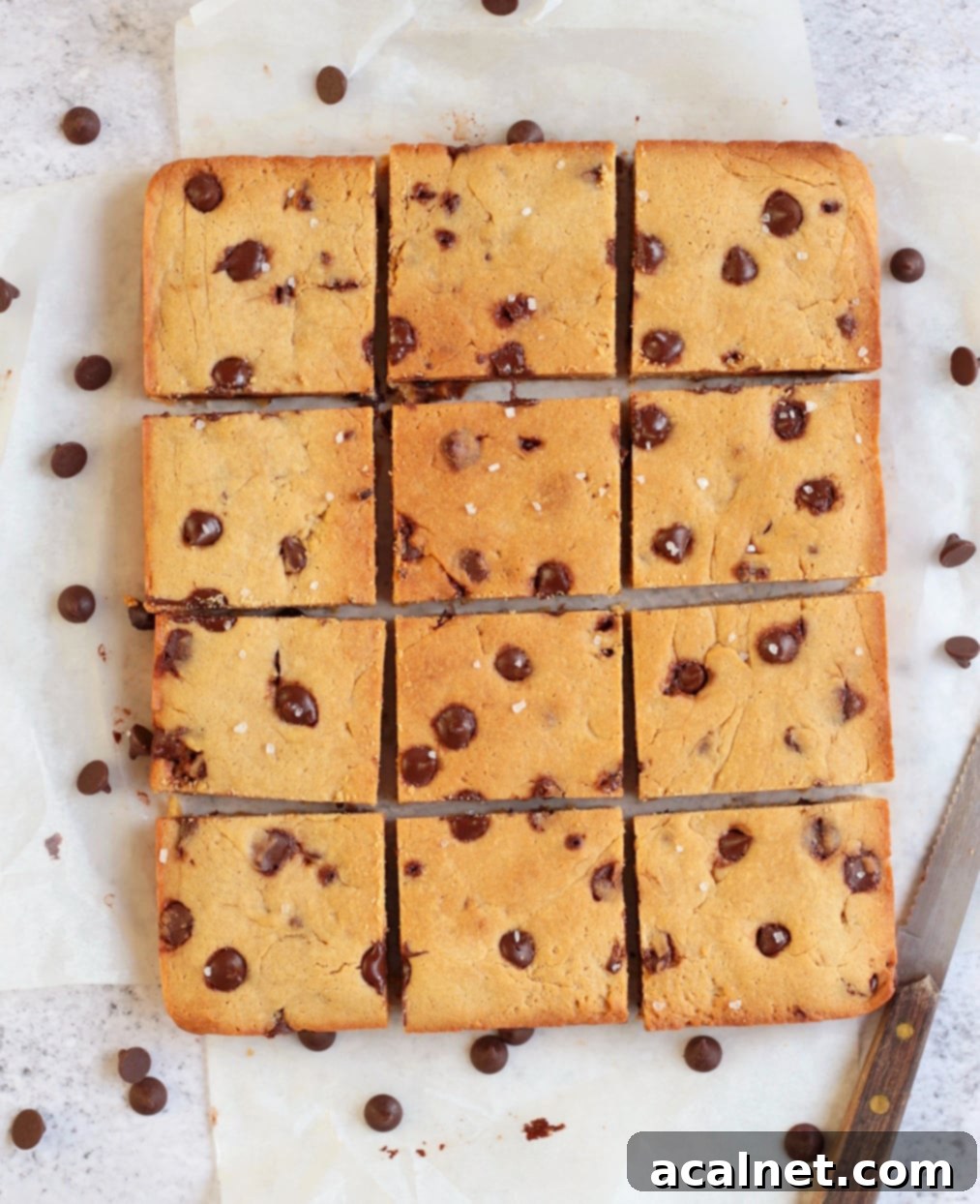 12 sliced Blondies squares shot from above.