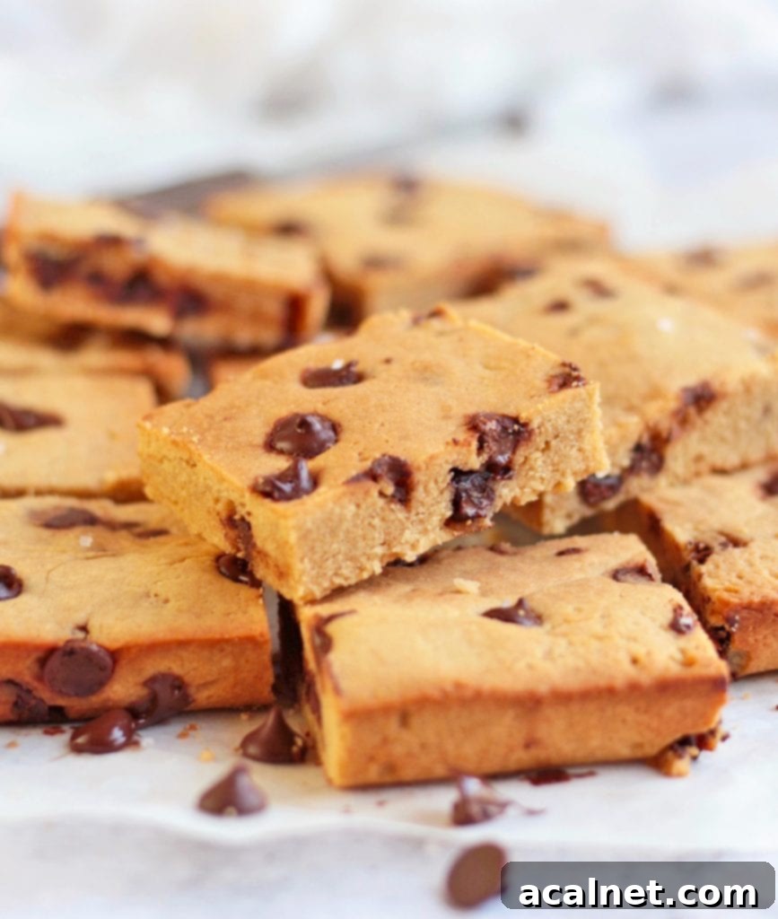 Close up on a peanut butter blondie slice