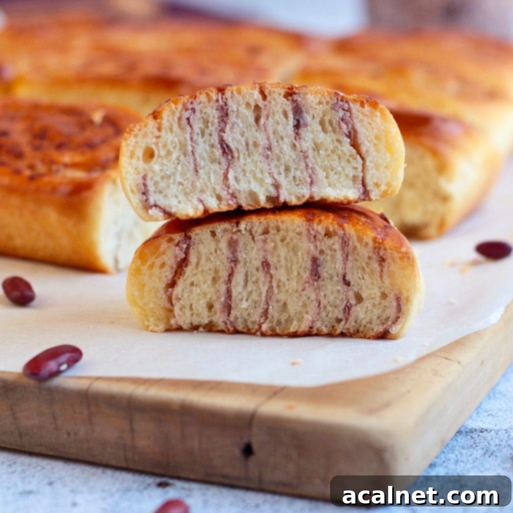 Baked Red Bean Delights 2 A Red Bean Sweet Roll Sliced in half