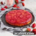 Plum Upside Down Cake on a black plate