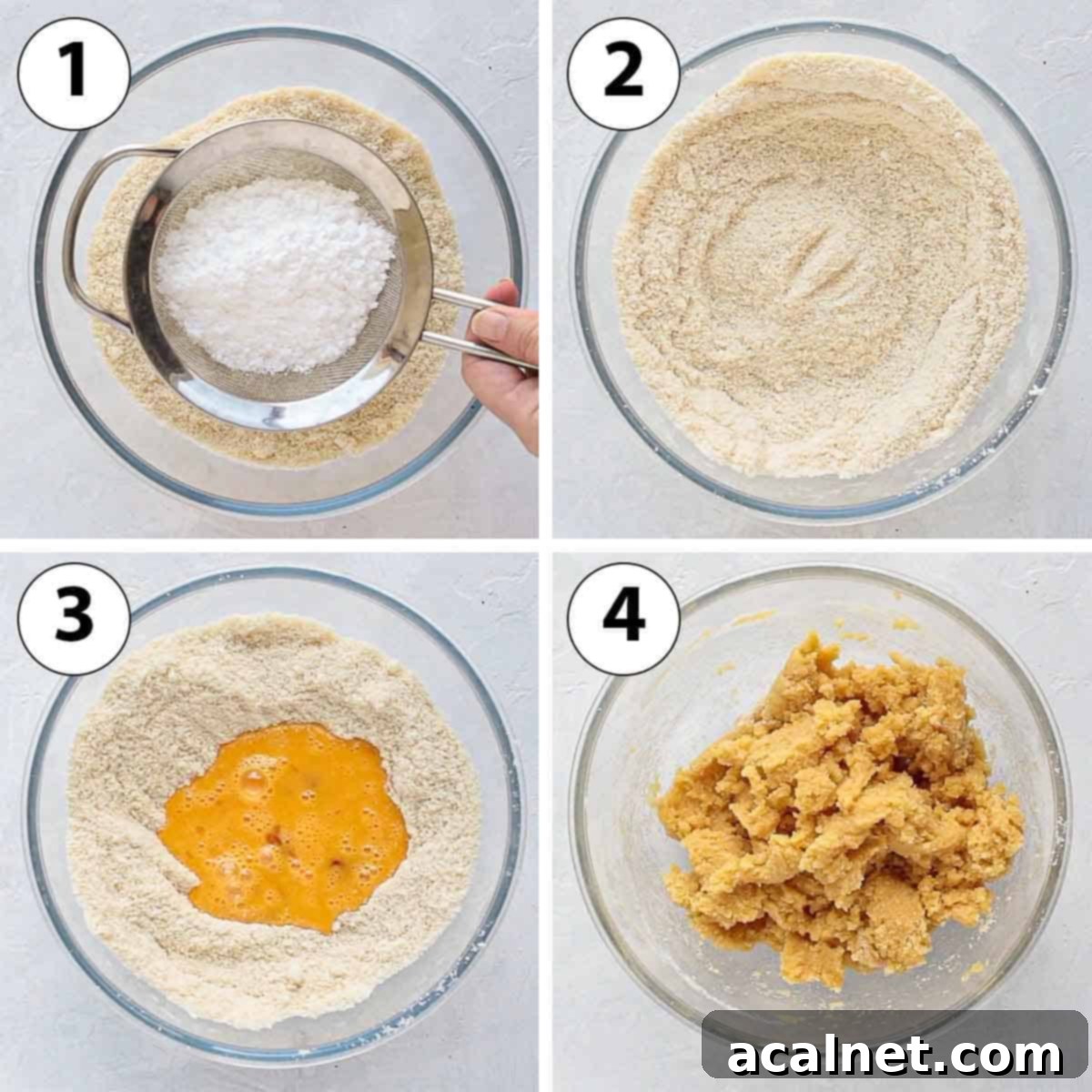 Sadece 3 Malzemeyle Pratik Glutensiz Sütsüz Badem Kurabiyesi 5 Process Shot Collage: making the cookie dough.