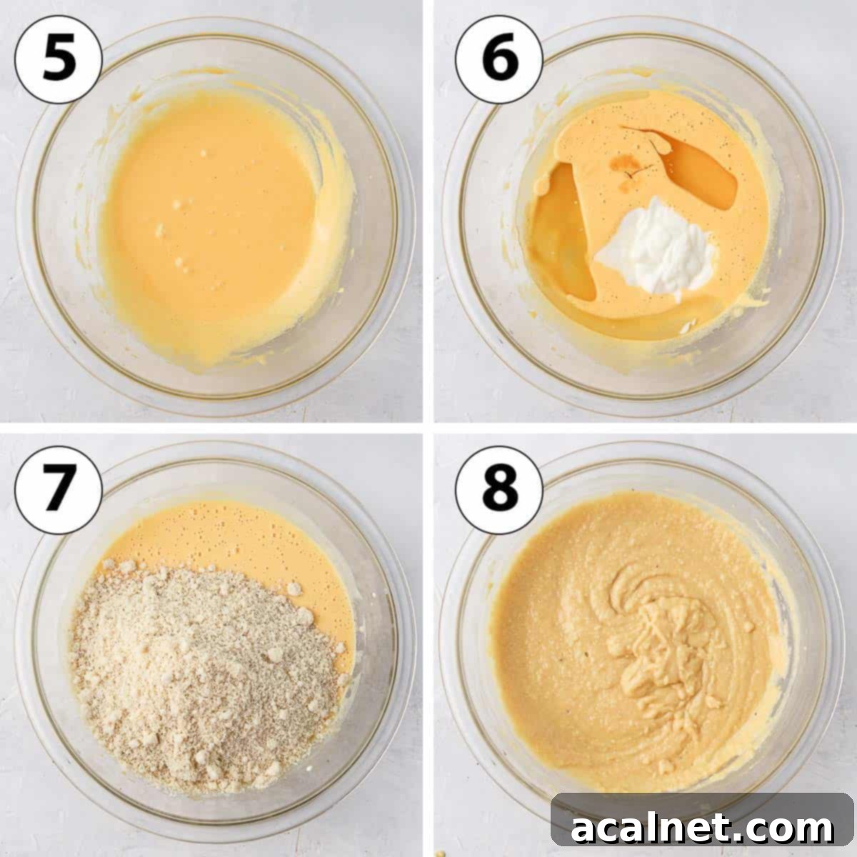 Almond Strawberry Bliss Cake Gluten Free 6 Process Shot Collage: mixing the cake ingredients.