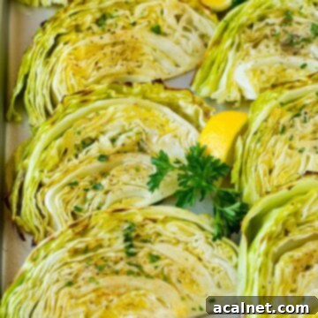 Wedges of cabbage on a baking sheet