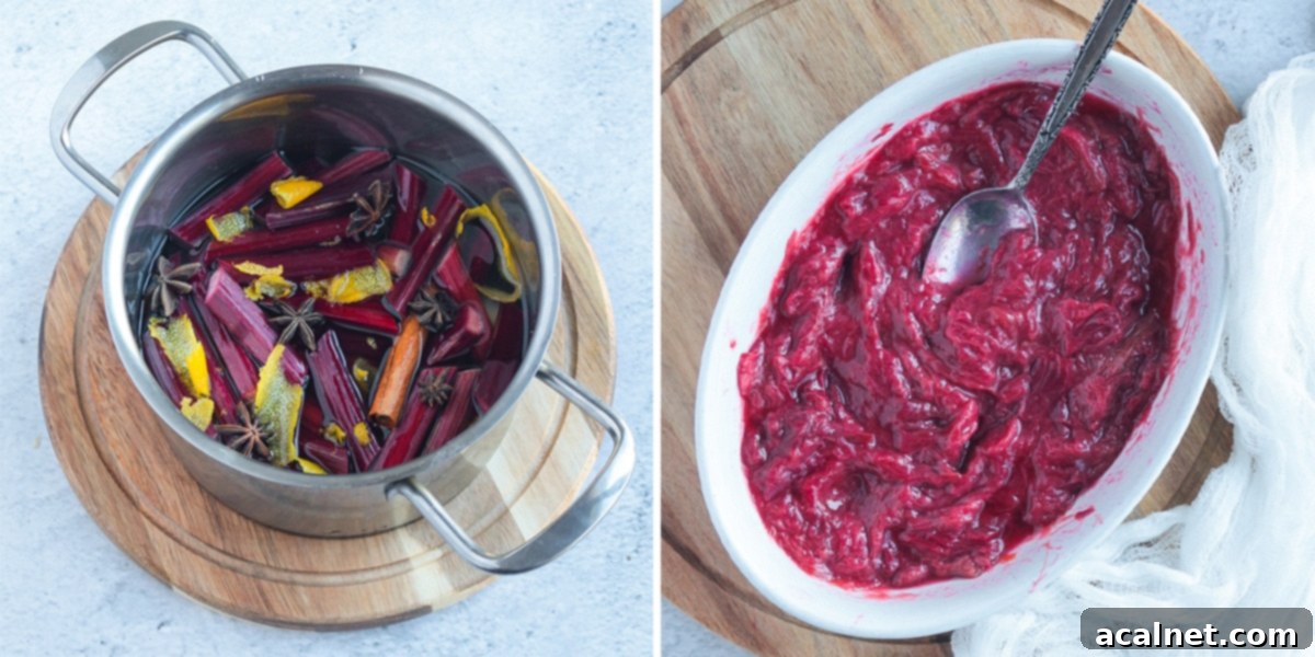 Preparing the Stewed Rhubarb in a pot