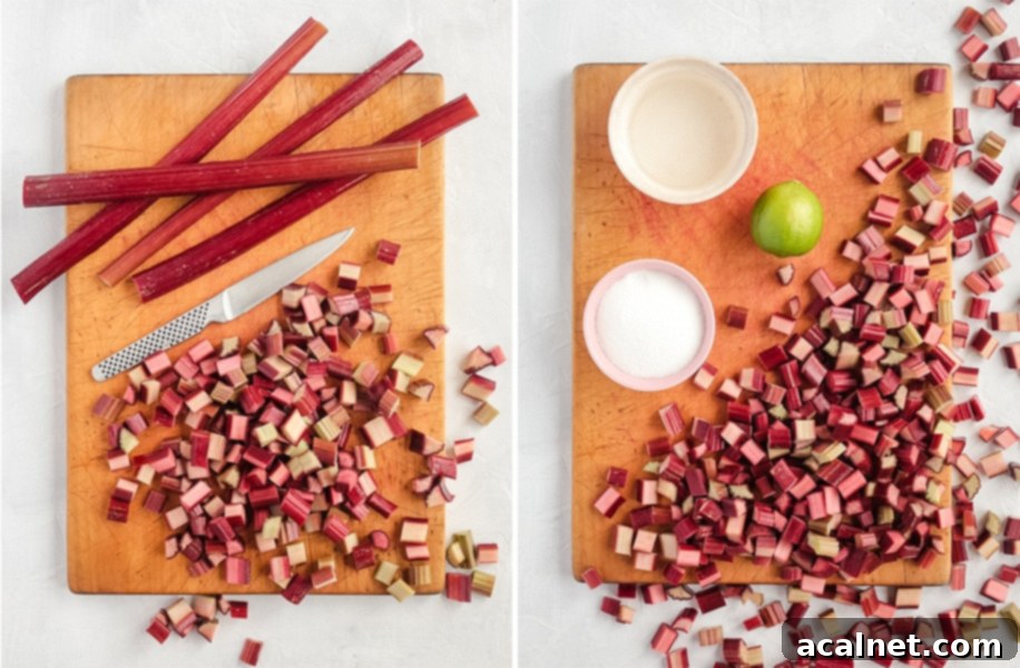 Slicing the Rhubarb and preparing the ingredients