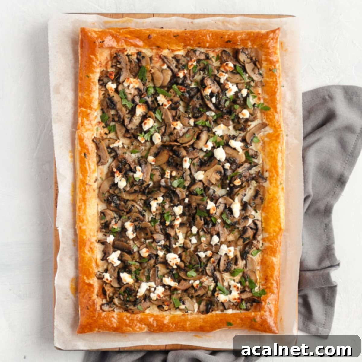 Finished recipe from above with grey napkin