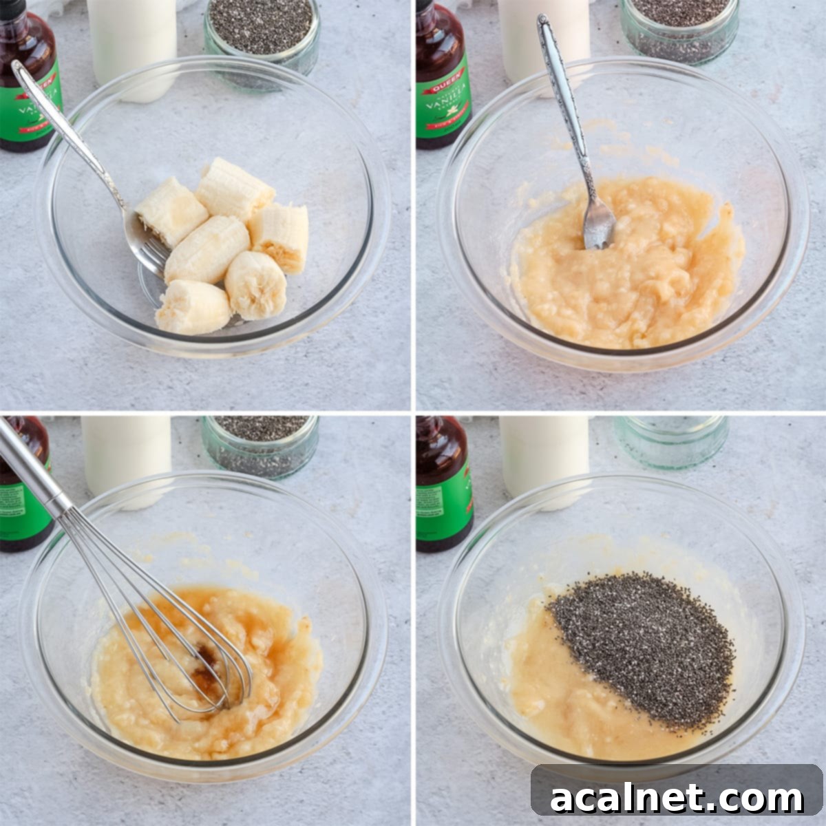 Process Shot: mixing the ingredients for Banana Chia Seed Pudding