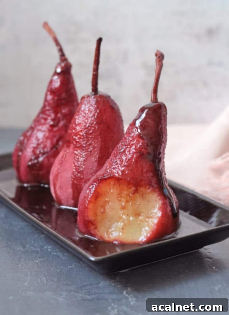 Close up on the Spiced Poached Pears in Red Wine