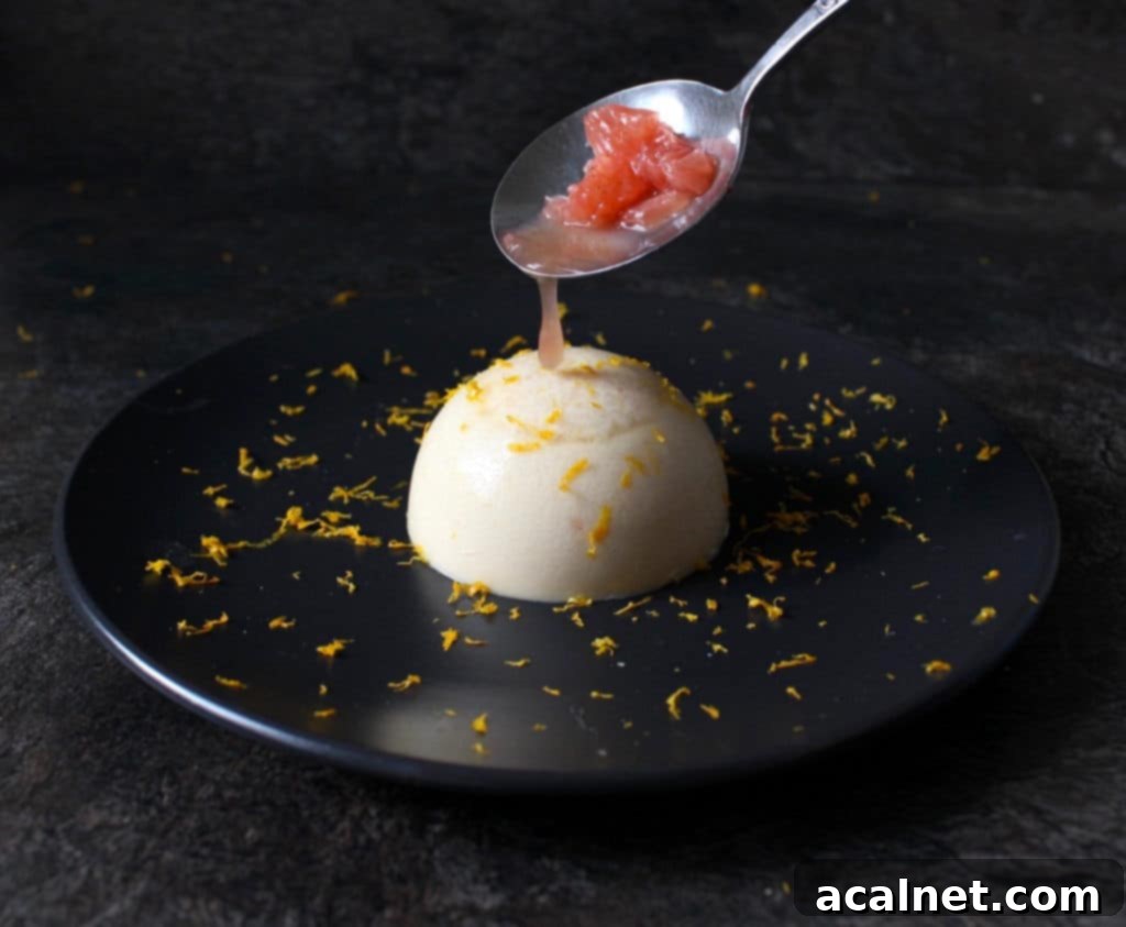 Individual servings of Vegan Grapefruit Orange Panna Cotta, beautifully layered and garnished.