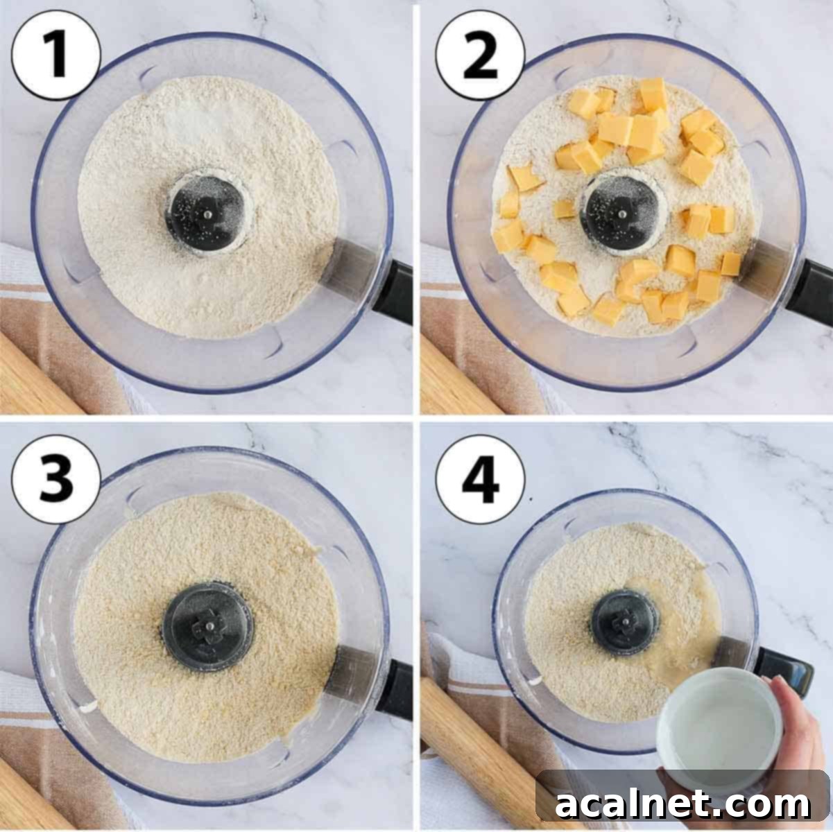 Process Shot Collage: making the pastry in the food processor.
