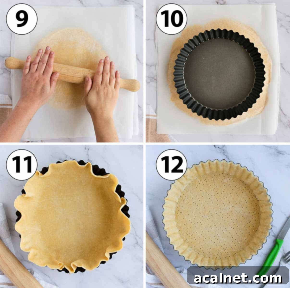 Process Shot Collage:lining the quiche pan.