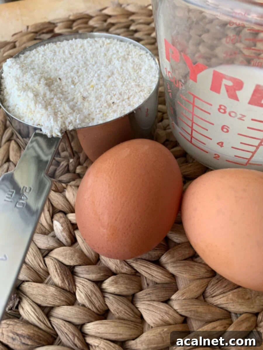 Eggs, grits and milk. 