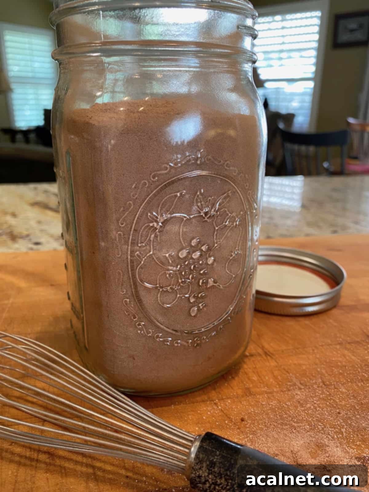 Brownie mix in a glass jar.