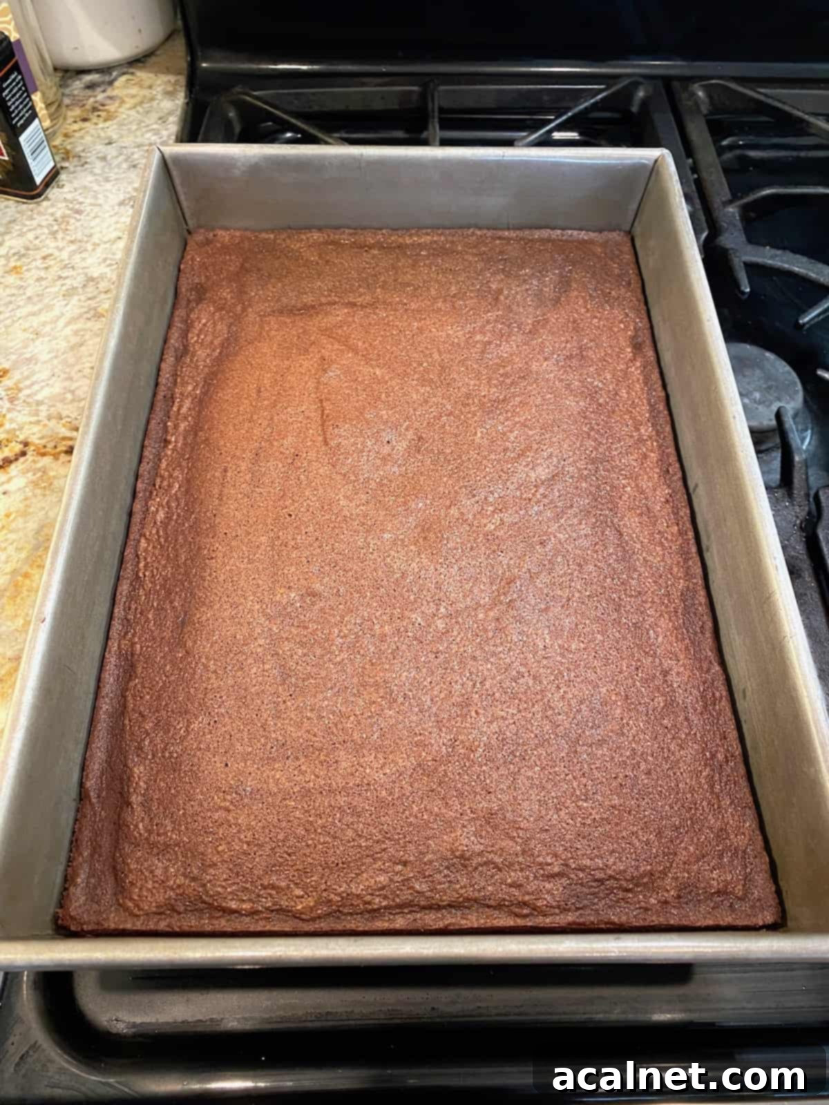 A full pan of baked brownies.
