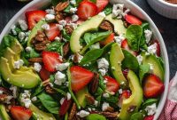 Strawberry Avocado Spinach Salad with Creamy Greek Yogurt Poppy Seed Dressing