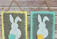 Stenciled Burlap Bunny Plaques for Easter Decorations