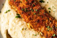 Blackened Baked Salmon with Creamy Cheddar Grits