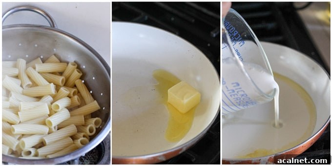 Process shots of making cheesy pasta bake