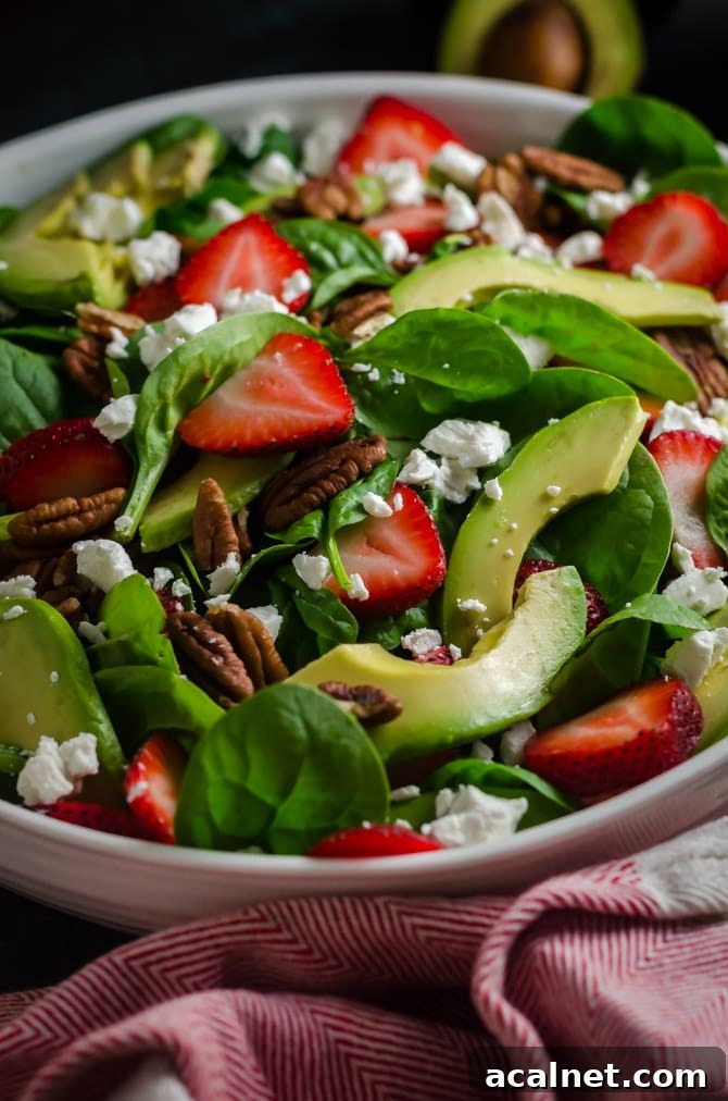 Strawberry Avocado Spinach Salad with Greek Yogurt Poppy Seed Dressing. This simple salad is full of creamy, crunchy, nutty, fruity, tangy, and summer-friendly flavors. You're gonna love it! | hostthetoast.com