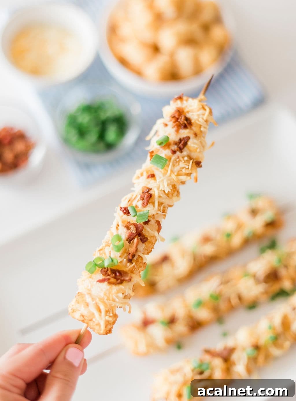 Baking tray with tater tot skewers