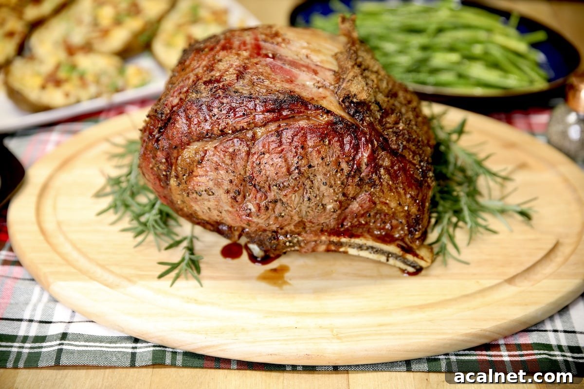Grilled Prime Rib Roast is the ultimate holiday feast for Christmas dinner or any celebration. Grilled Prime Rib Roast on a cutting board.