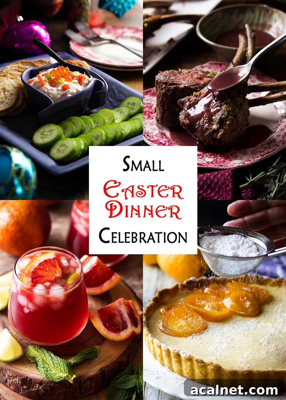Collage of four recipes with text overlay - Small Easter Dinner Celebration.