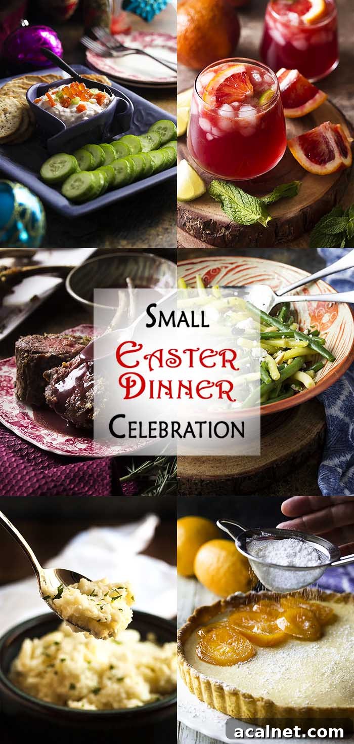 Collage of recipes with text overlay - Small Easter Dinner Celebration.