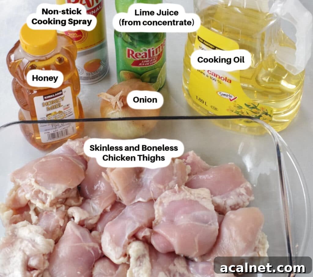 Ingredients in Honey Lime Chicken labelled.