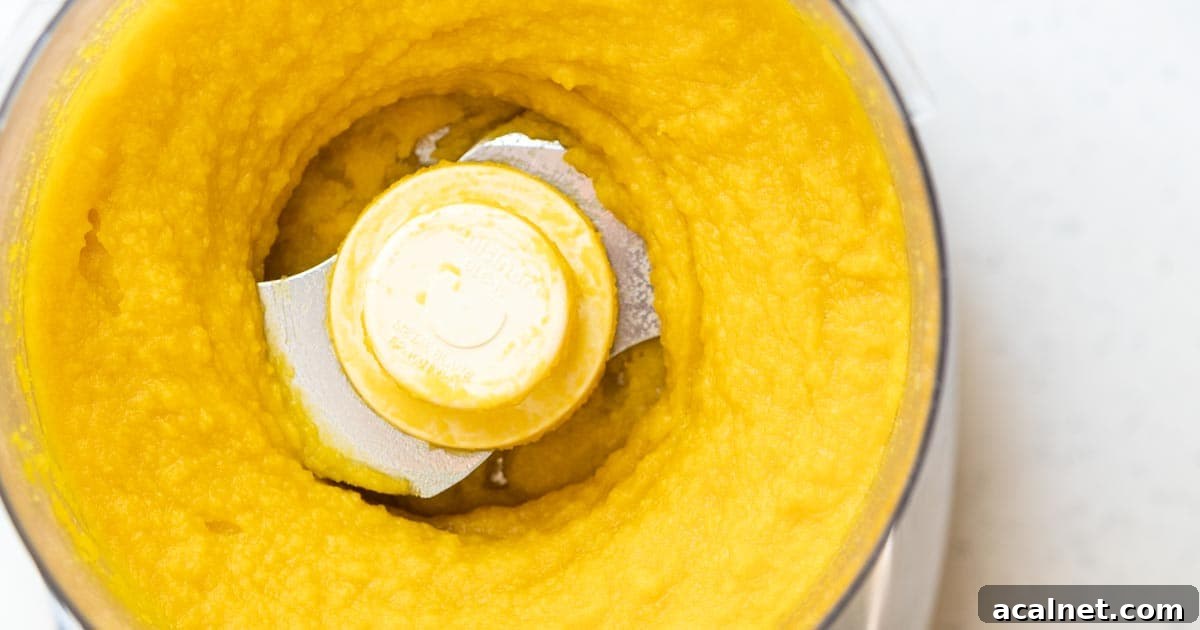 Kabocha pumpkin puree in a food processor.