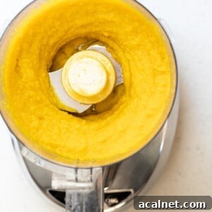 Kabocha pumpkin puree in a food processor.