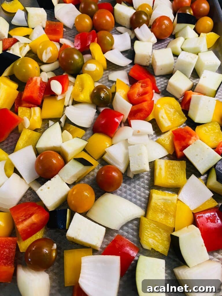 chopped veggies on a sheet pan