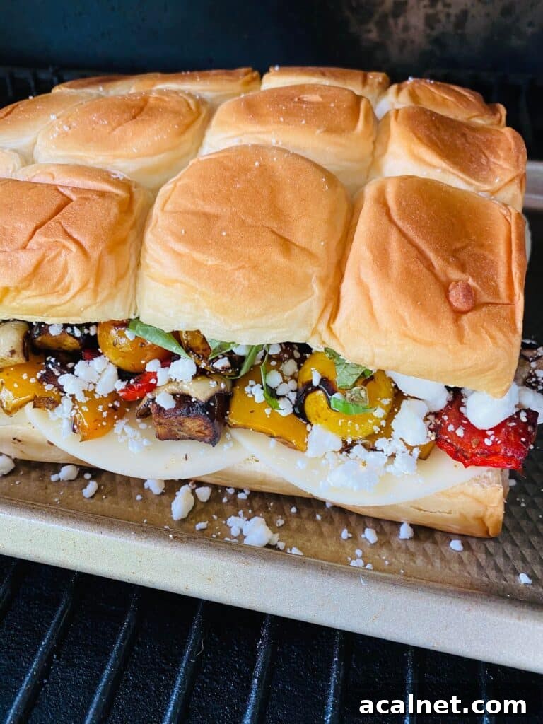 Smoked Veggie Goat Cheese Sliders before melting the cheese