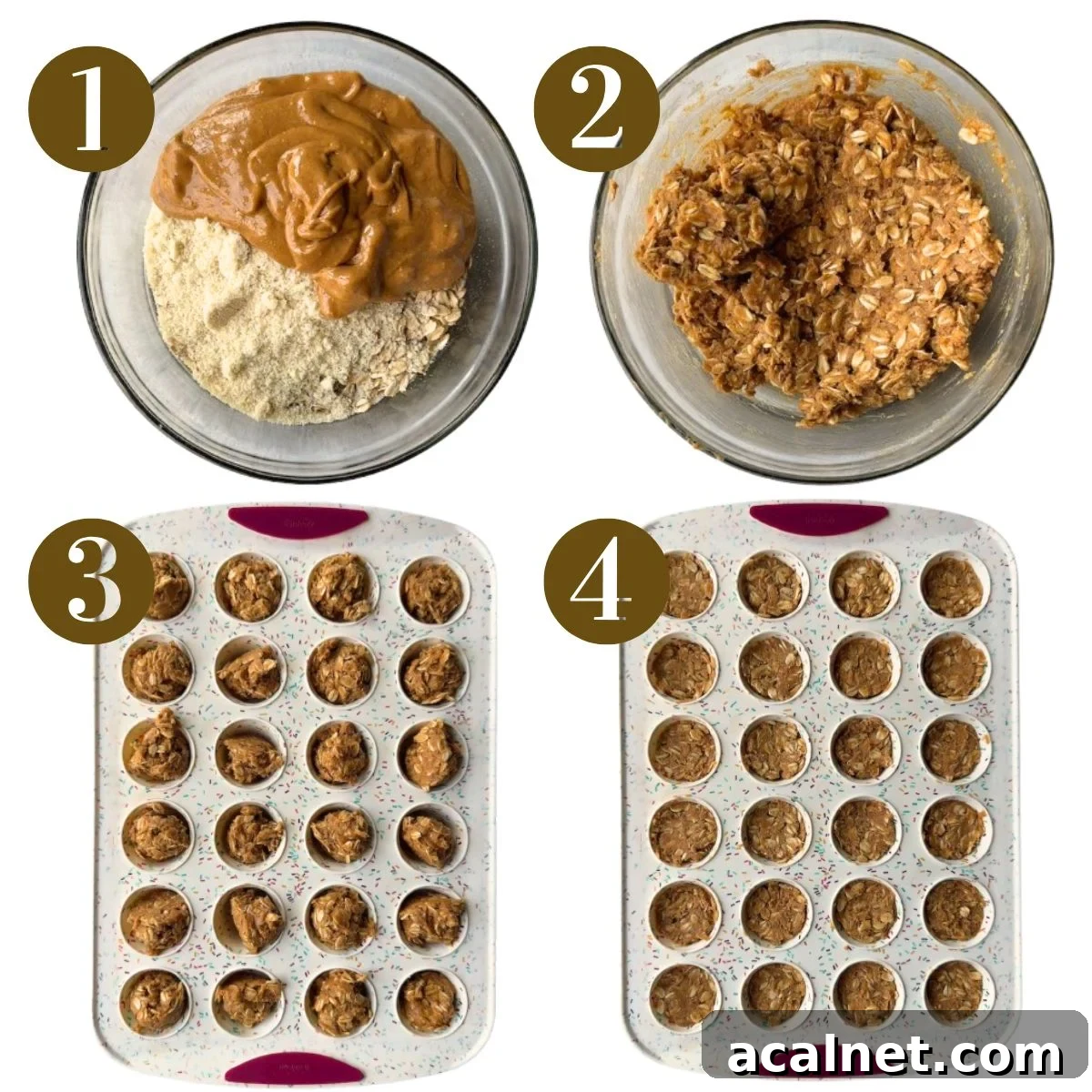 Steps to make peanut butter oatmeal cups.