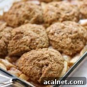 Gingerbread cobbler with apples and pears in a baking dish