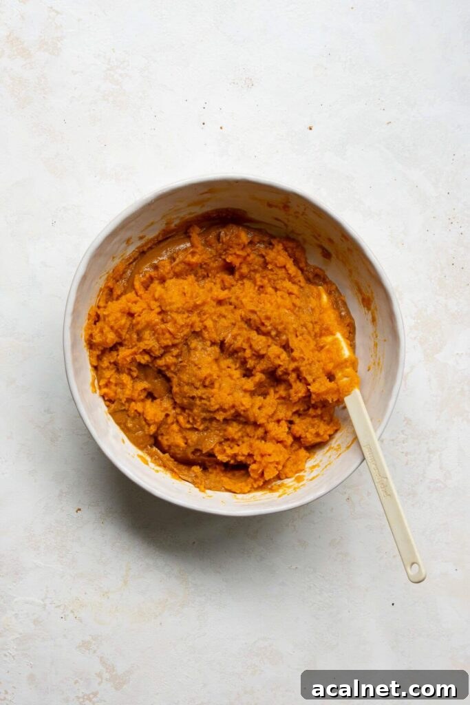 adding mashed sweet potato