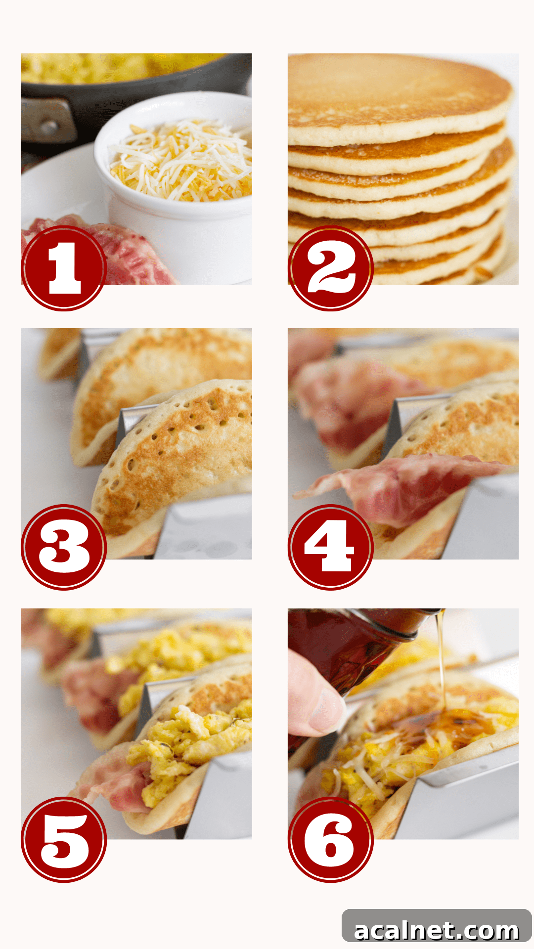 Fluffy Pancake Tacos: Sweet and Savory Breakfast Wraps 4 The 6 steps for making pancake tacos with frozen pancakes.