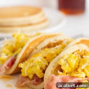 Easy Pancake Tacos, a breakfast recipe by top US food blogger, Practically Homemade