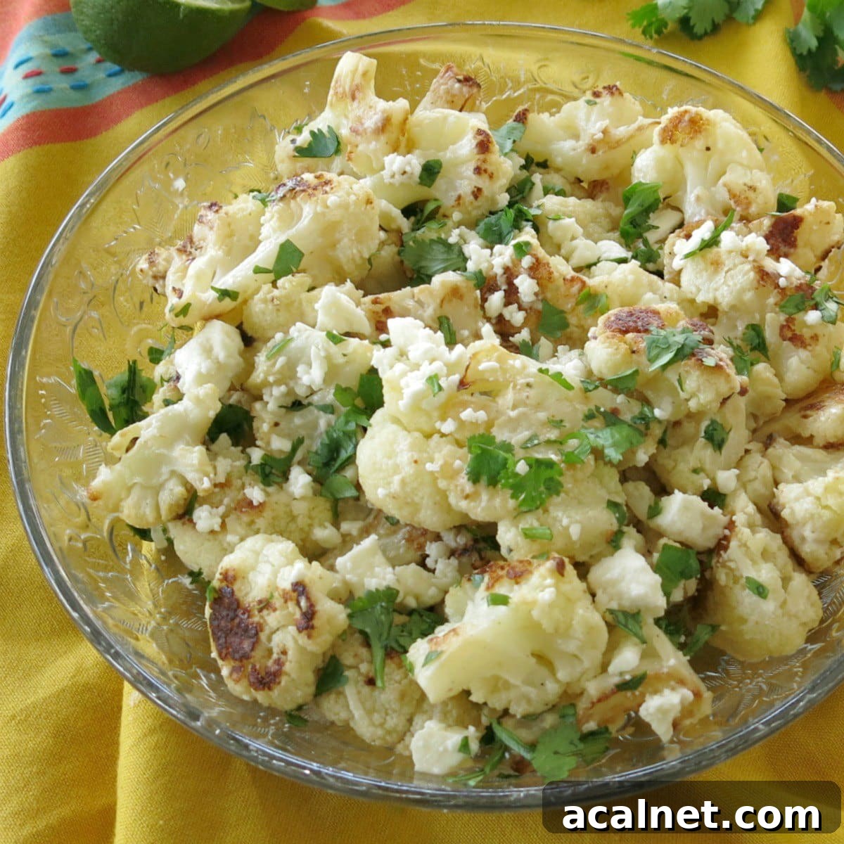 Mexican Street Style Cauliflower in a glass bowl