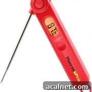 Red Meat Thermometer with digital read out with temperature.