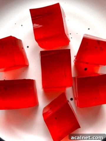 overhead shot of Jello cubes on plate