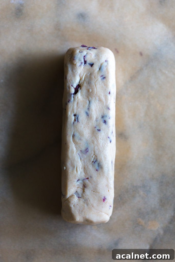 Glazed Hibiscus Shortbread Cookie dough log