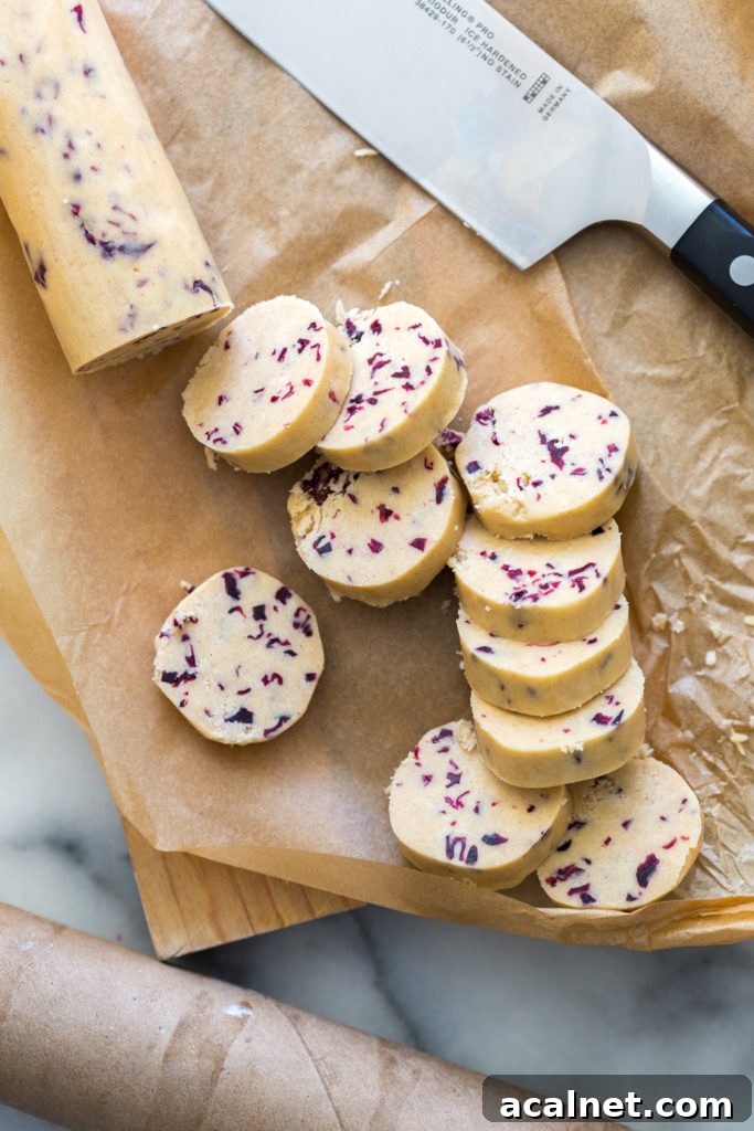Slicing Glazed Hibiscus Shortbread Cookies