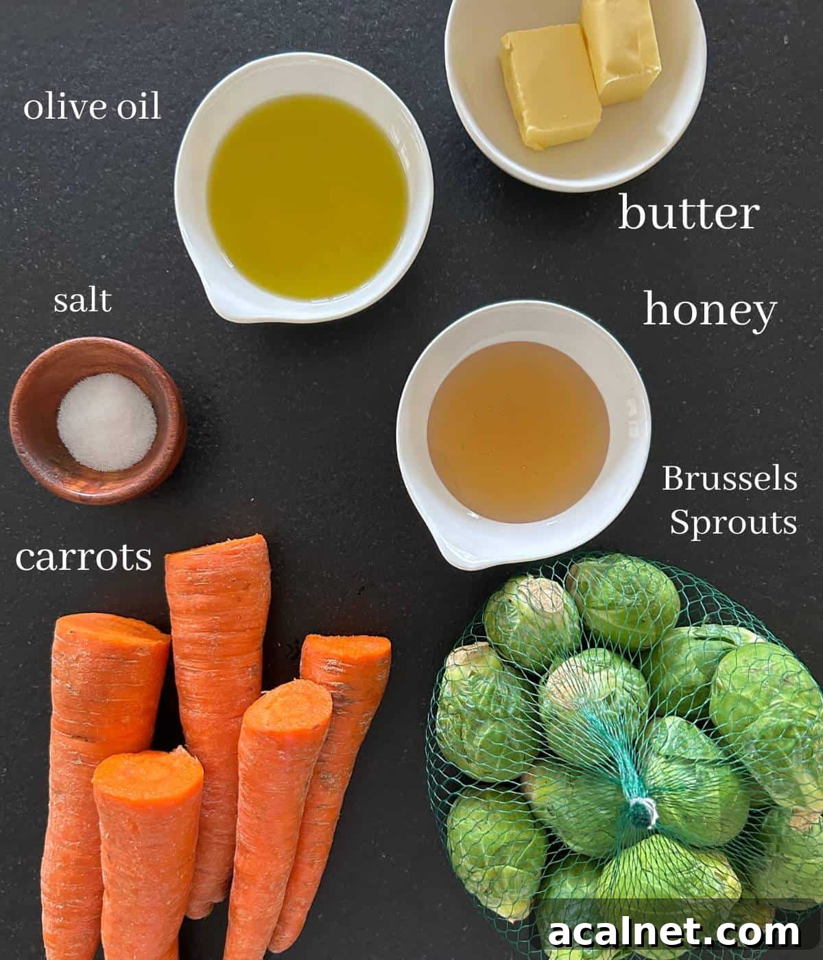 Ingredients for carrots and brussels sprouts.