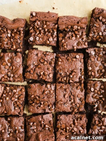Tahini brownies with chocolate chips on parchment paper.